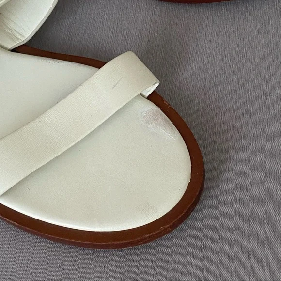 Tory Burch Flat White Slingback Sandals 8 M Big Logo Open Toe Leather - Picture 9 of 10